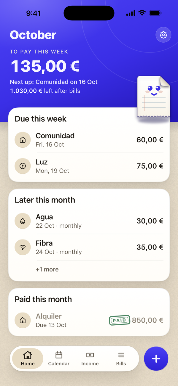 Billo: Cada recibo, de cualquier tipo
