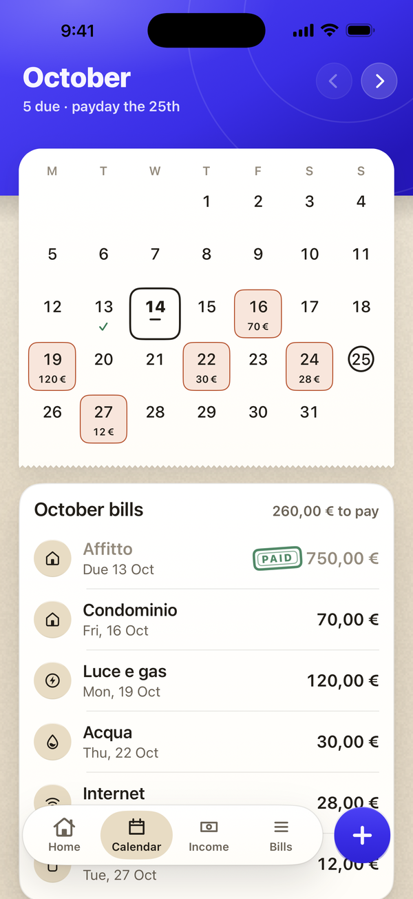 Billo: Tutto nel calendario